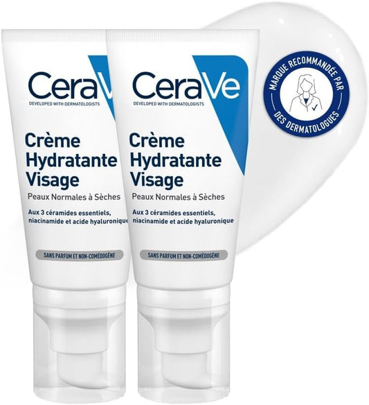 - Crème Hydratante Visage - Hydrate 24H, Apaise & Répare - Diffusion Prolongée Des Actifs - 3 Céramides Essentiels, Niacinamide, Acide Hyaluronique - Peau Normale À Sèche - 2 X 52 Ml